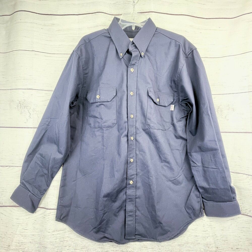 Tyndale Flame Resistant ARC Rating 8.6 Blue Shirt Size L Long Sleeve Button Down